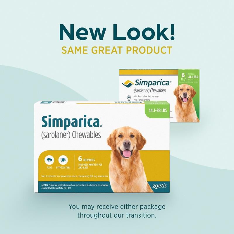 Simparica Chewable Tablets for Dogs 44-88 lbs Green, 6 Month Supply