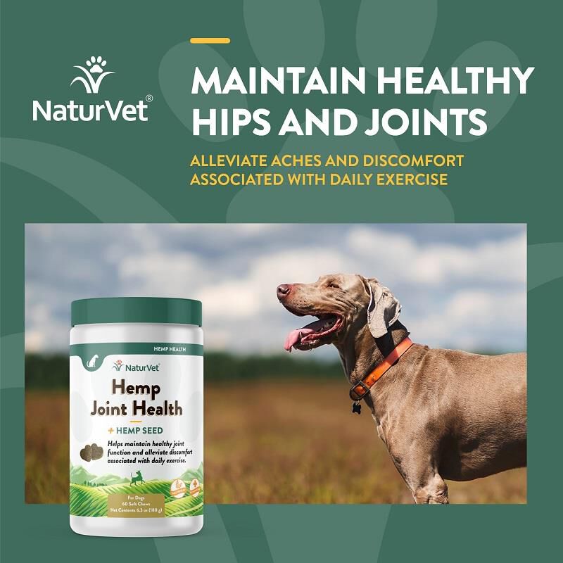 NaturVet Hemp Joint Health Plus Hemp Seed Soft Chews for Dogs, 60 Ct.