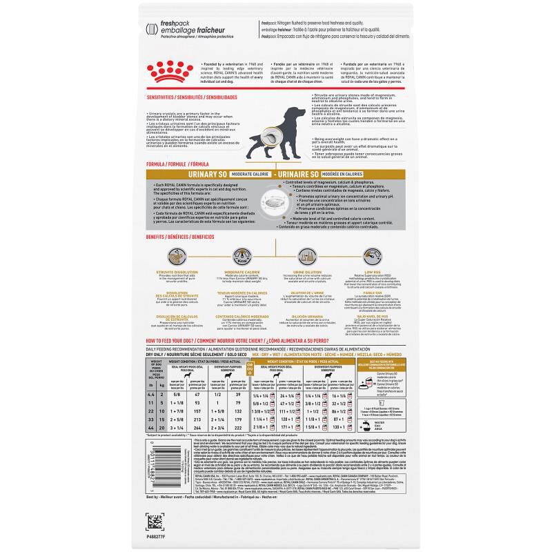 Royal Canin Veterinary Diet Adult Urinary SO Moderate Calorie Dry Dog Food, 7.7 lb bag