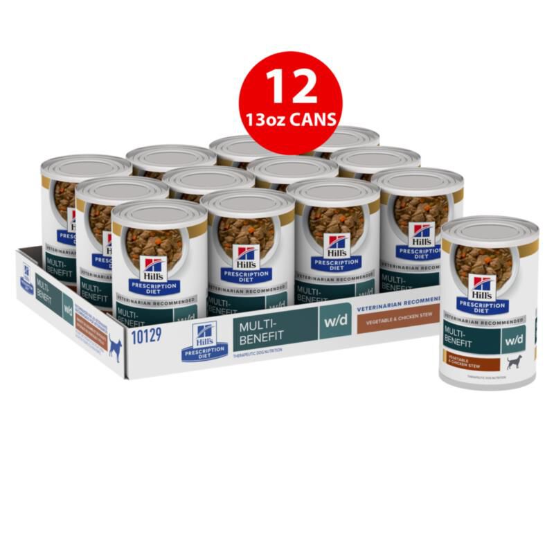 Hill's Prescription Diet w/d Multi-Benefit Digestive/Weight/Glucose/Urinary Management Vegetable & Chicken Stew Wet Dog Food, 12 x 12.5 oz cans