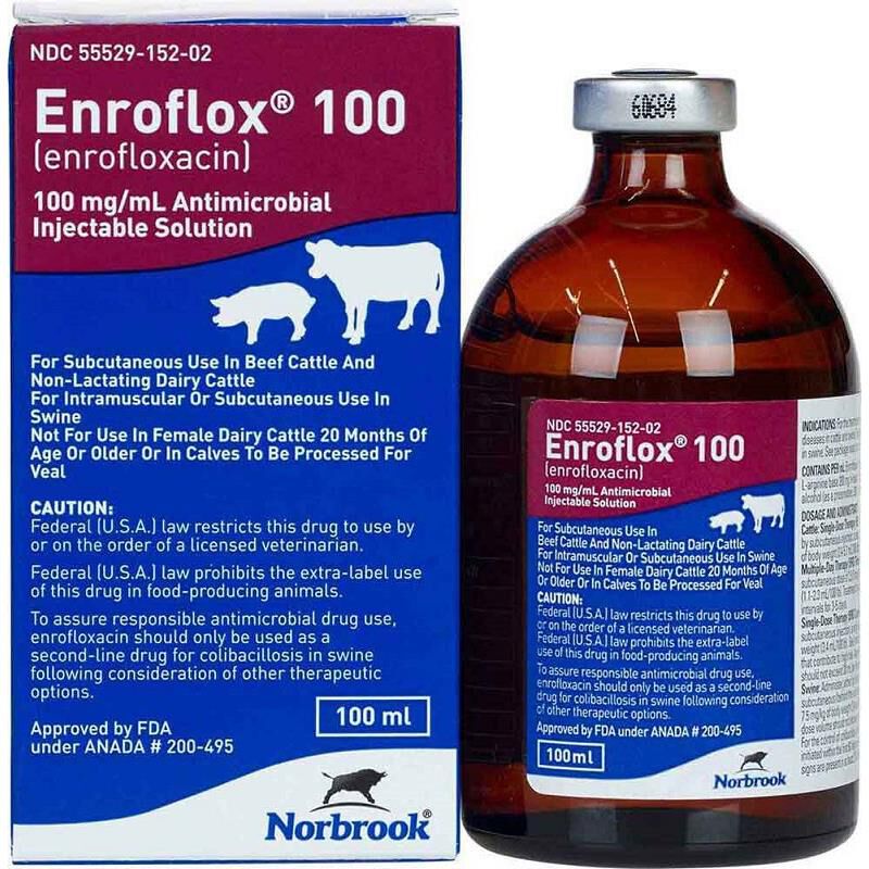 Enroflox 100 (Enrofloxacin) Injectable for Cattle and Swine 100 ml