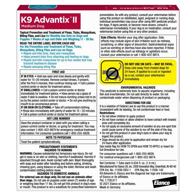 K9 Advantix II for Dogs 11 - 20 lbs Teal, 1 Month Supply
