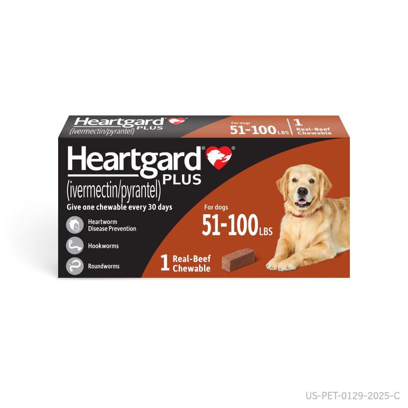 Heartgard Plus Chewable For Dogs 51-100 lbs Brown, 1 Month Supply