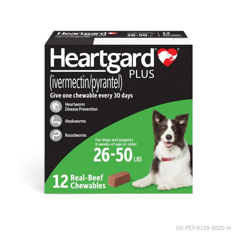 Heartgard Plus Chewable for Dogs 26-50 lbs Green, 12 Month Supply