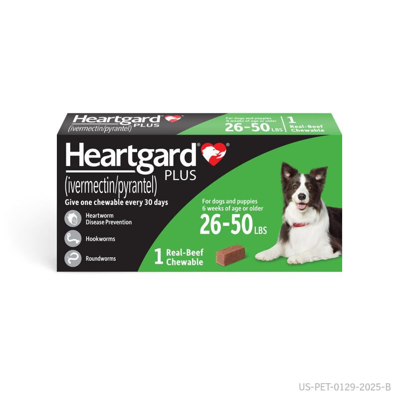 Heartgard Plus Chewable For Dogs 26-50 lbs Green, 1 Month Supply