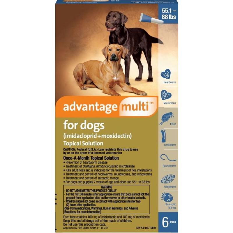 Advantage Multi Topical for Dogs 55.1-88 lbs Blue, 6 Month Supply