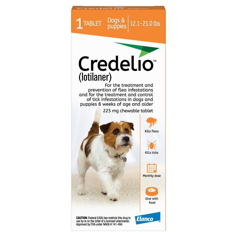 Credelio Flea & Tick Chewable Tablets for Dogs & Puppies 12.1-25 lbs (225 mg) Orange 1 Month Supply