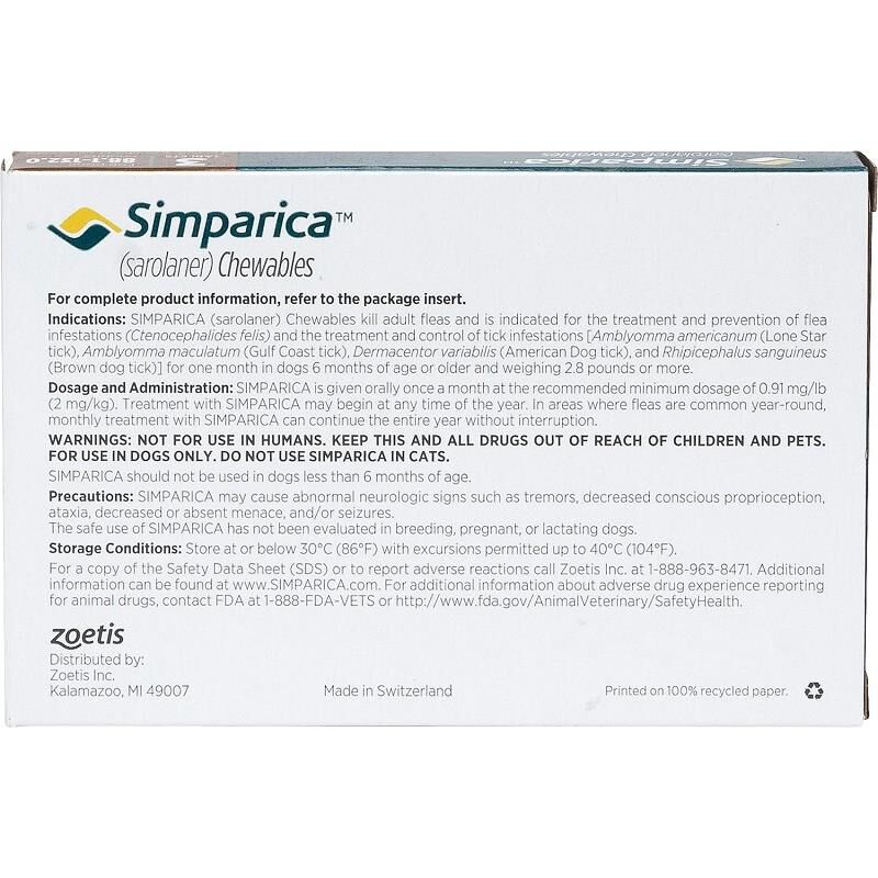 Simparica Chewable Tablets for Dogs 88-132 lbs Brown, 3 Month Supply