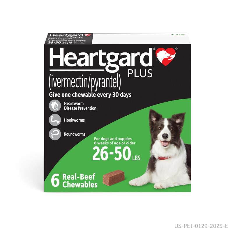 Heartgard PLUS Chewables for Dogs 26 - 50 lbs 6 Month Supply Green
