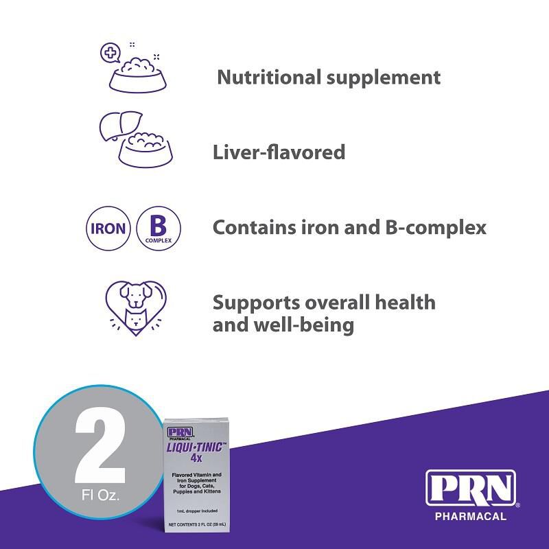 PRN Pharmacal, Inc. Liqui-Tinic 4x Vitamin Supplement for Dogs and Cats, 2 oz
