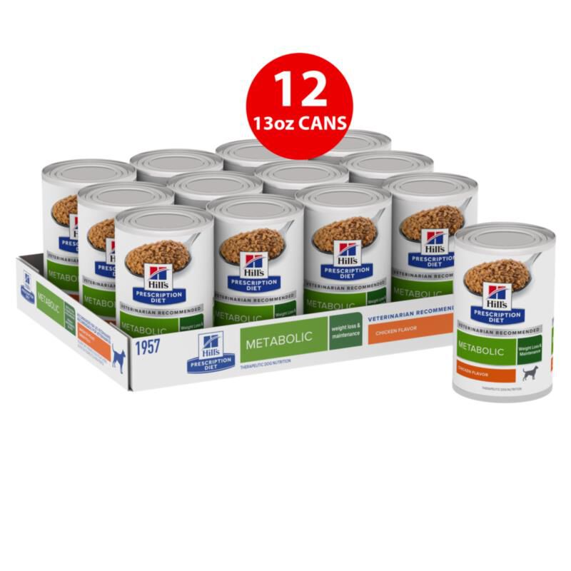 Hill's Prescription Diet Metabolic Weight Management Chicken Flavor Canned Dog Food, 12 x 13 oz cans