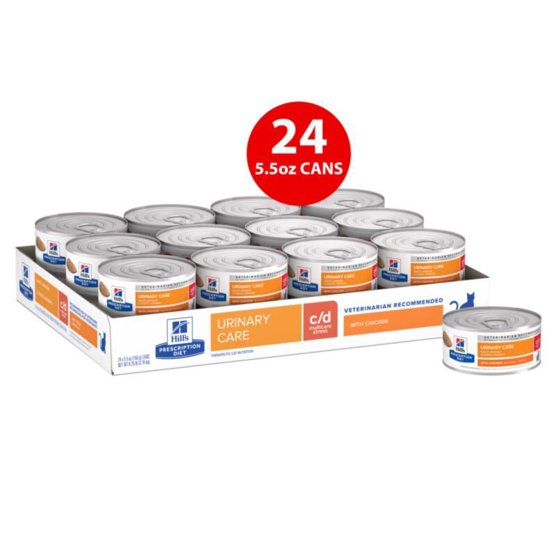Hill's Prescription Diet c/d Multicare Stress Urinary Care with Chicken Canned Cat Food, 24 x 5.5 oz cans