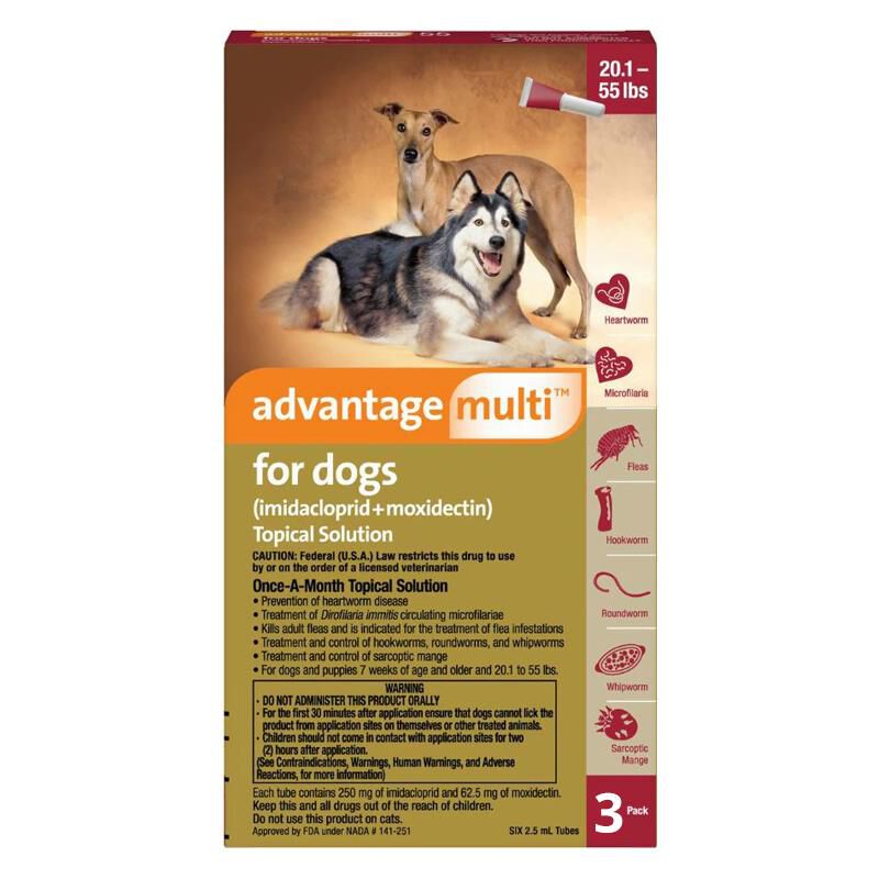 Advantage Multi for Dogs 20.1-55 lbs Red, 3 Month Supply
