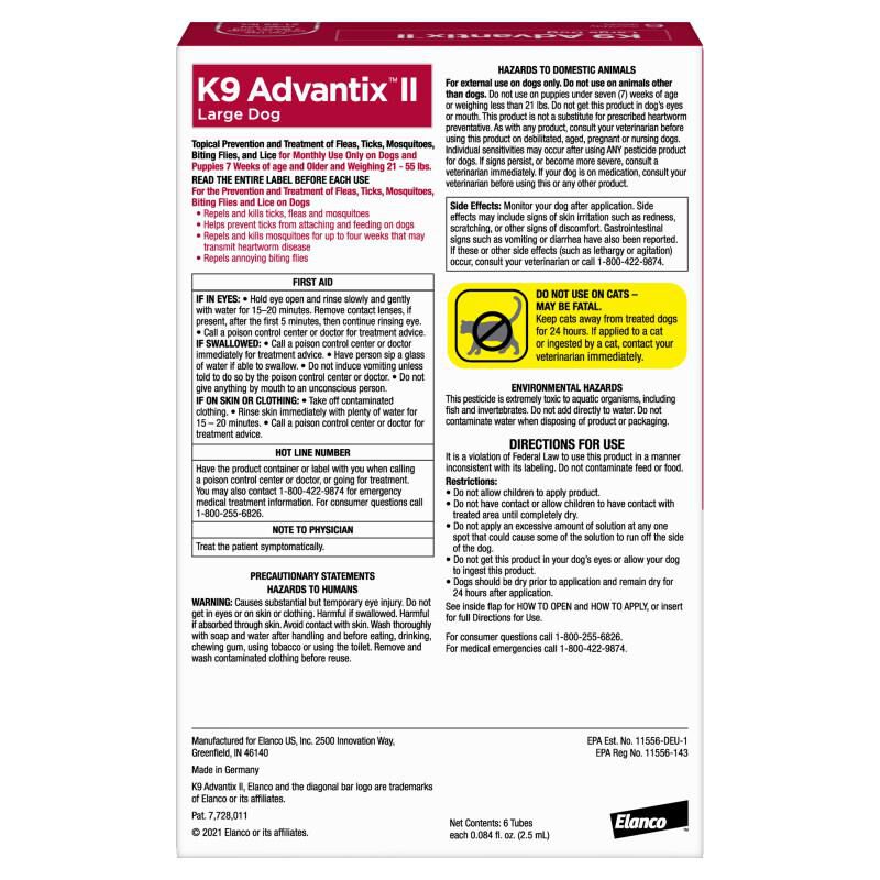 K9 Advantix II Flea and Tick Treatment for Large Dogs, 6 monthly treatments