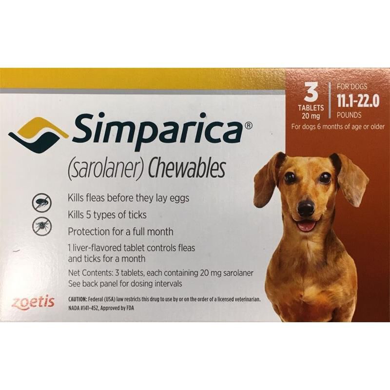 Simparica Chewable Tablets for Dogs 11-22 lbs Orange, 3 Month Supply