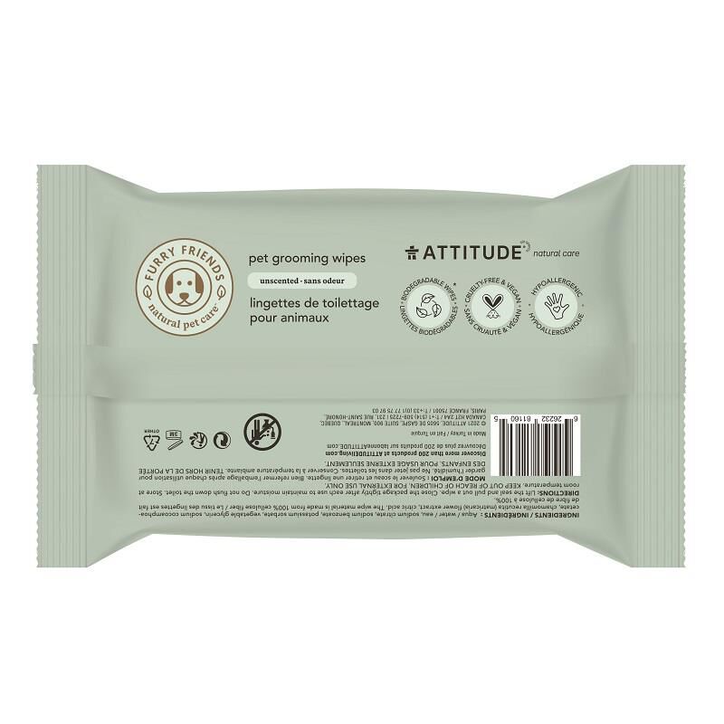 ATTITUDE Furry Friends Unscented Pet Grooming Wipes for Pets, 72 Wipes