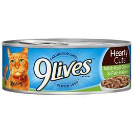 9 Lives Hearty Cuts with Real Chicken and Fish in Gravy Canned Cat Food, 24 x 5.5 oz cans