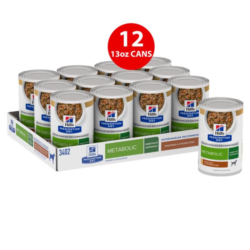 Hill's Prescription Diet Metabolic Weight Management Vegetable & Chicken Stew Wet Dog Food, 12 x 12.5 oz cans