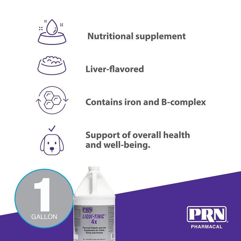 Liqui-Tinic 4x Flavored Vitamin and Iron Supplement for Dogs, Cats, Cattle, Swine and Horses, Gallon