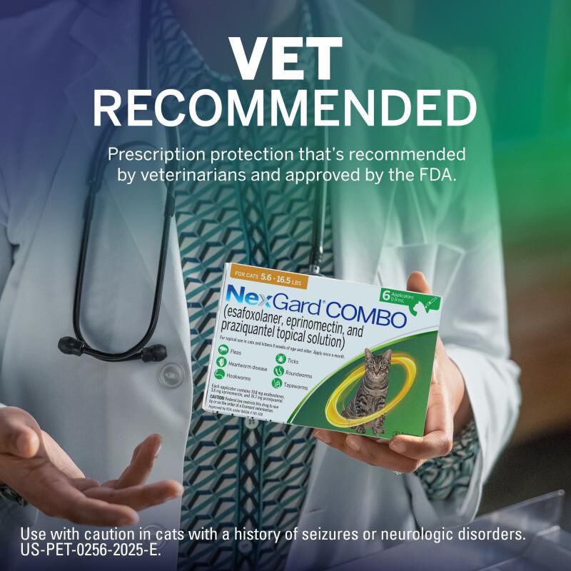 NexGard COMBO Flea, Tick & Heartworm Protection for Cats 1.8 lbs - 5.5 lbs Purple, 6 Month Supply