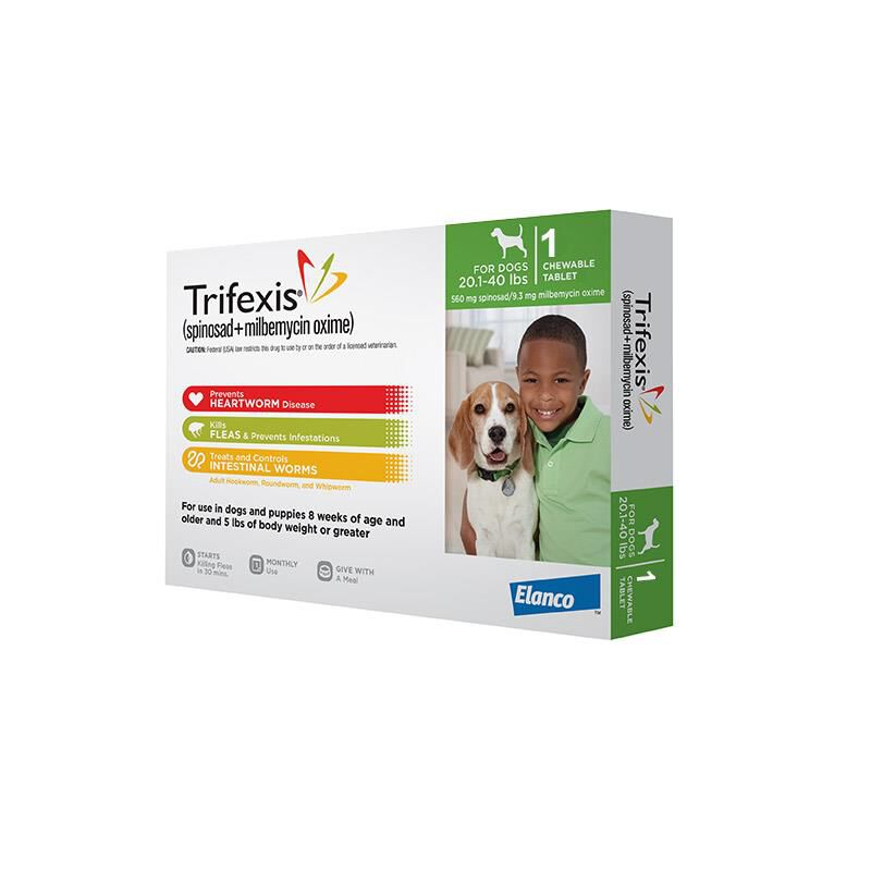 Trifexis Chewable Tablets for Dogs 20.1-40 lbs Green, 1 Month Supply