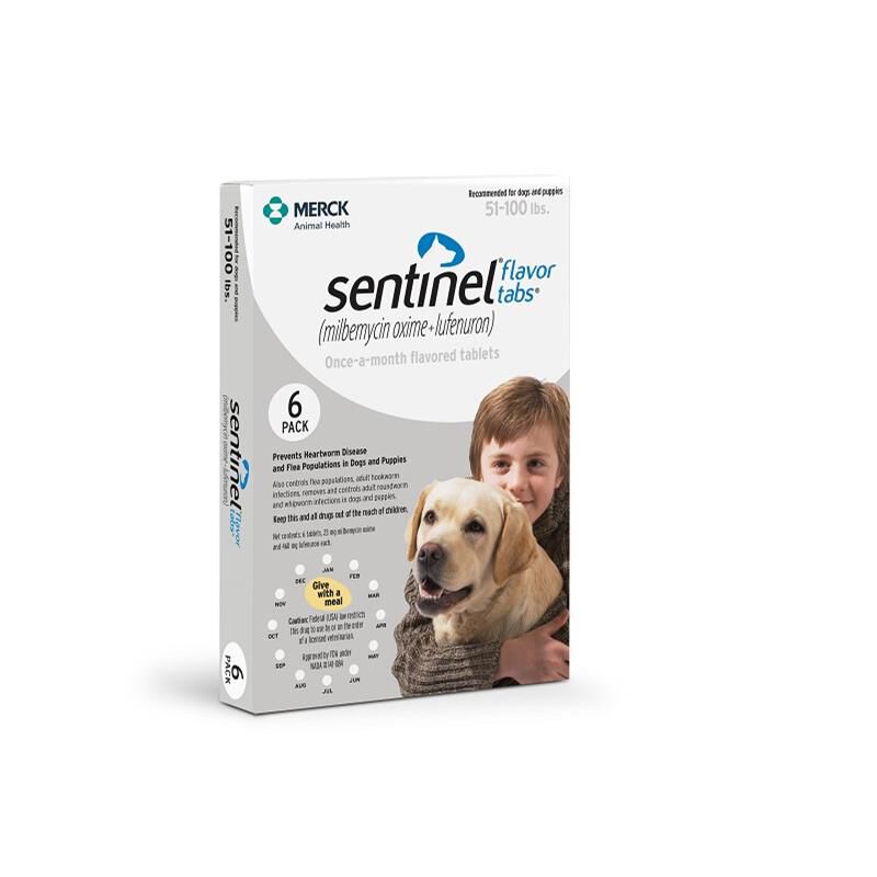 Sentinel Flavor Tablets for Dogs 51-100 lbs White, 6 Month Supply