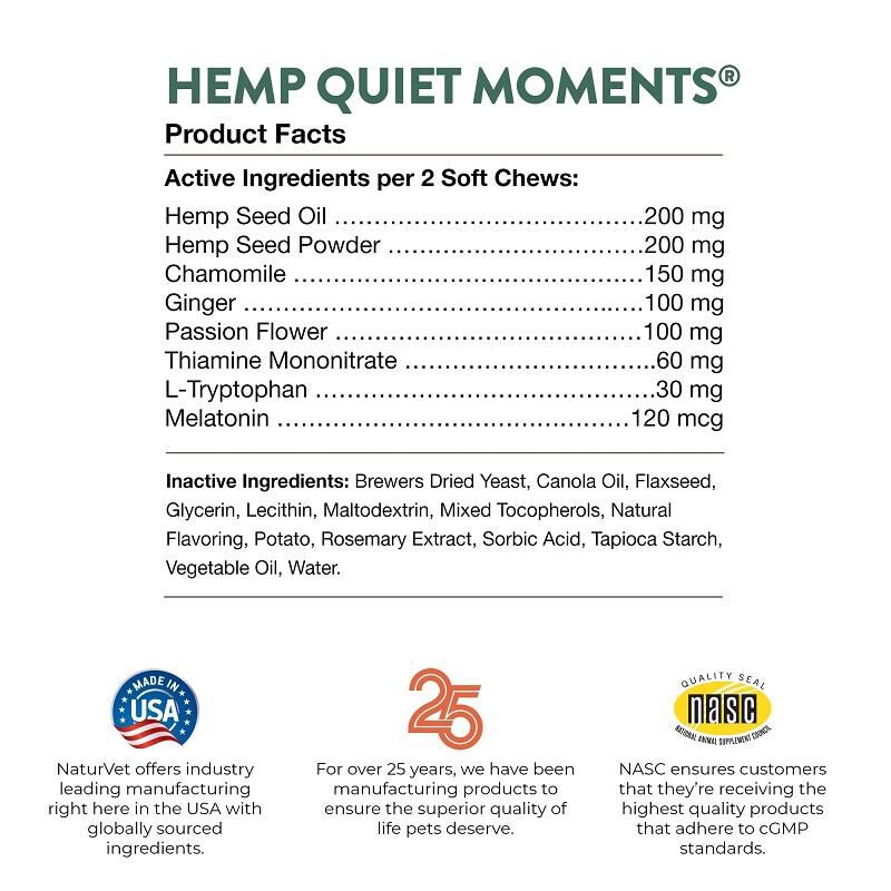 NaturVet Hemp Quiet Moments Plus Hemp Chews for Dogs Allivet
