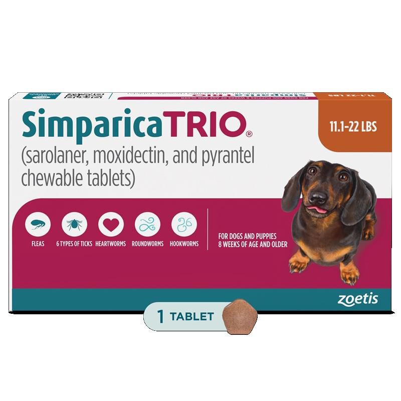 Simparica Trio Chewable Tablets for Dogs 11.1-22 lbs Caramel, 1 Month Supply