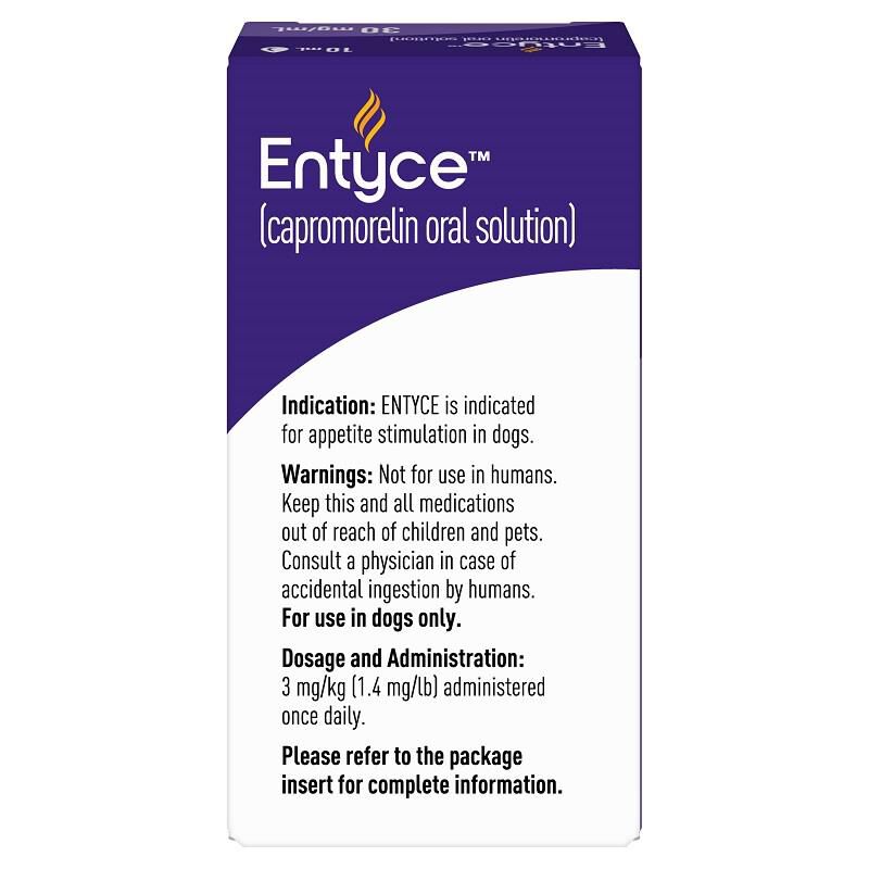 Entyce 30 mg/ml Capromorelin Oral Solution for Dogs, 10 ml bottle w/1 ml dosing syringe