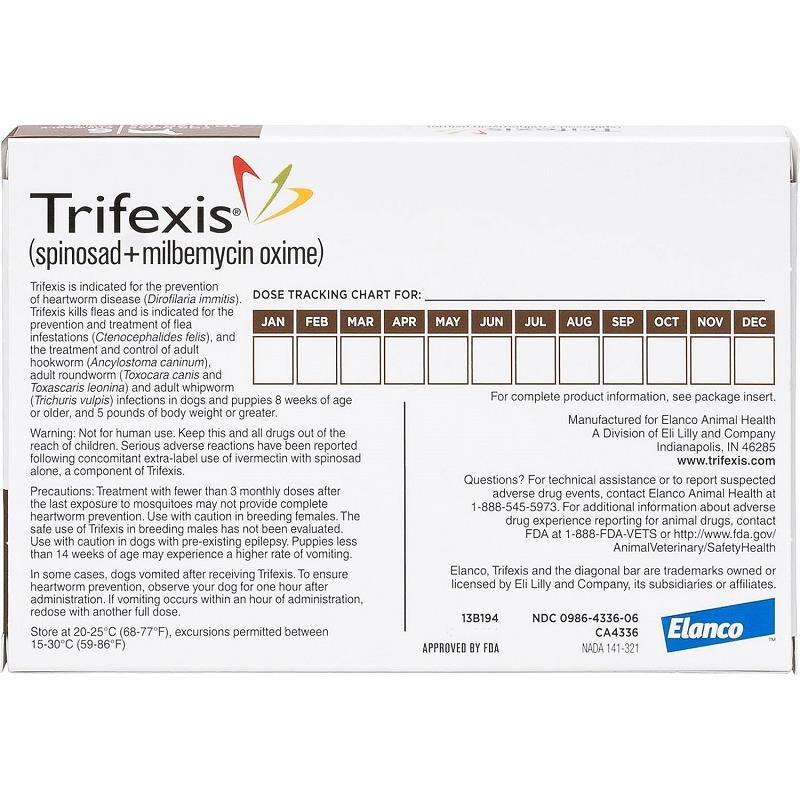 Trifexis Chewable Tablets for Dogs 60.1-120 lbs Brown, 6 Month Supply