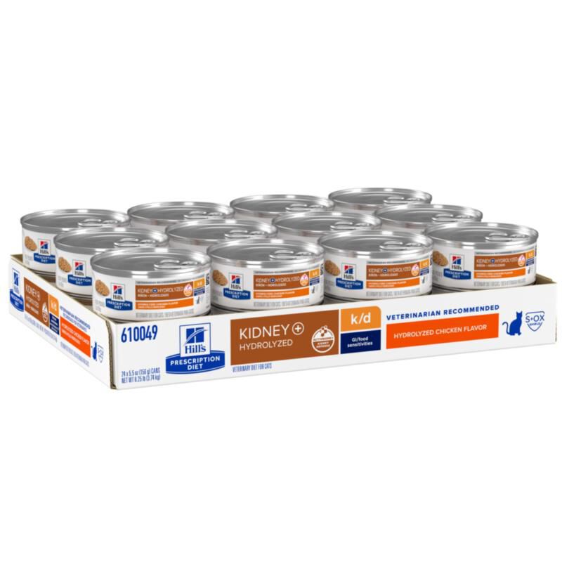 Hill's Prescription Diet k/d Kidney Care Hydrolyzed Chicken Flavor Pate Wet Cat Food, 24 x 5.5 oz cans