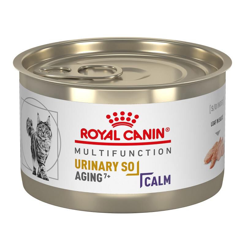 Royal Canin Veterinary Diet Adult Multifunction Urinary SO Aging 7+ and Calm Loaf in Sauce Canned Cat Food, 24 x 5.1 oz cans