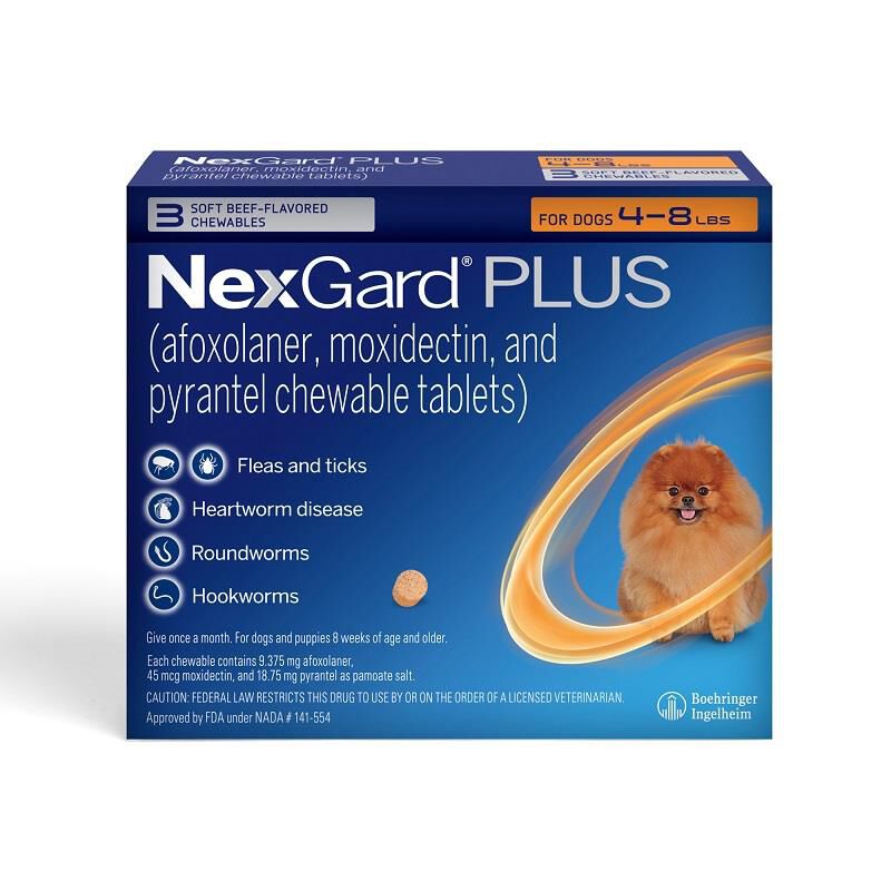 NexGard PLUS Chewables for Dogs 4-8 lbs Orange 3 Month Supply