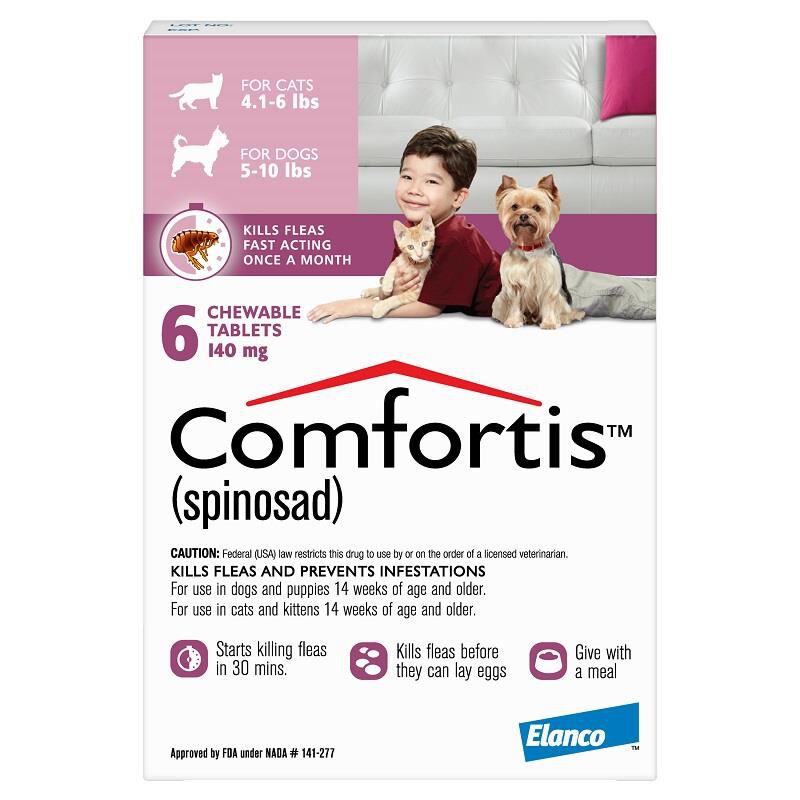 Comfortis Chewable Tablets for Cats 4.1-6 lbs and Dogs 5-10 lbs Pink, 6 Month Supply