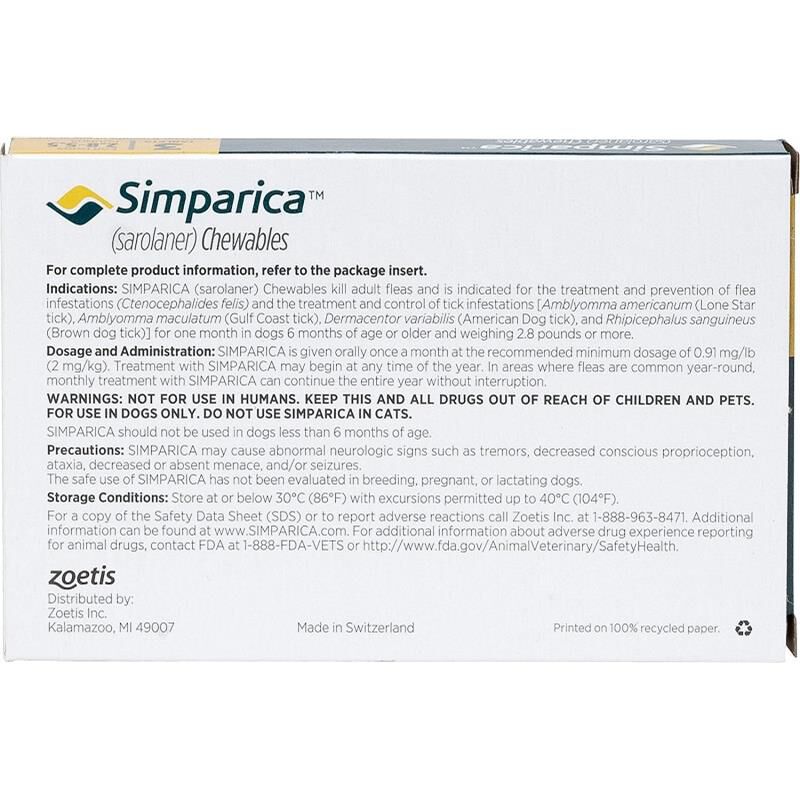 Simparica Chewable Tablets for Dogs 2.8-5.5 lbs Yellow, 3 Month Supply