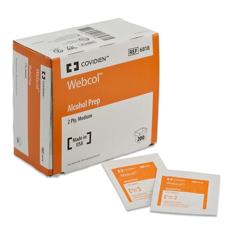Kendall Webcol Alcohol Prep Pads Medium 2 Ply 200 for pets