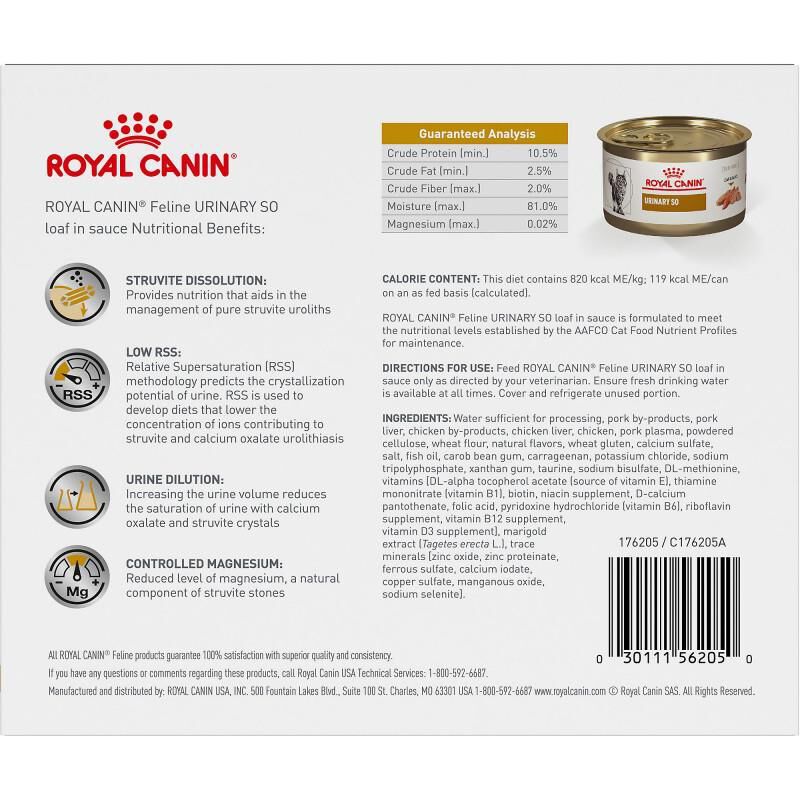 Royal Canin Veterinary Diet Adult Urinary SO Loaf in Sauce Canned Cat Food, 6 x 5.1 oz cans