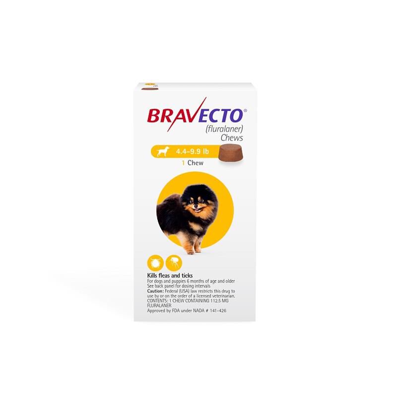 Bravecto Chewable Tablets 4.4-9.9 lbs Yellow, 112.5 mg 1 chewable, 3 month acting