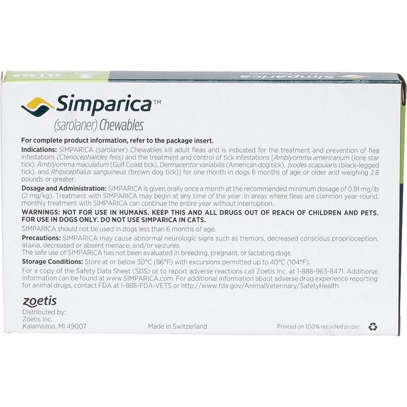 Simparica Chewable Tablets for Dogs 44-88 lbs Green, 3 Month Supply
