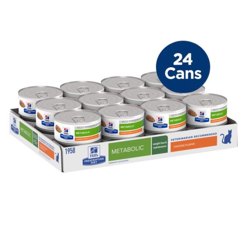 Hill's Prescription Diet Metabolic Weight Management Chicken Flavor Canned Cat Food, 24 x 5.5 oz cans