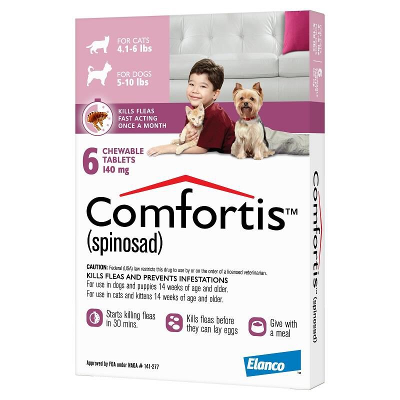Comfortis Chewable Tablets for Cats 4.1-6 lbs and Dogs 5-10 lbs Pink, 6 Month Supply