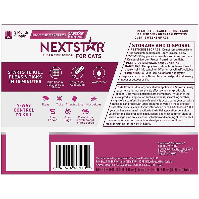 NEXTSTAR Fast Acting Cat Flea & Tick Treatment, 3 doses