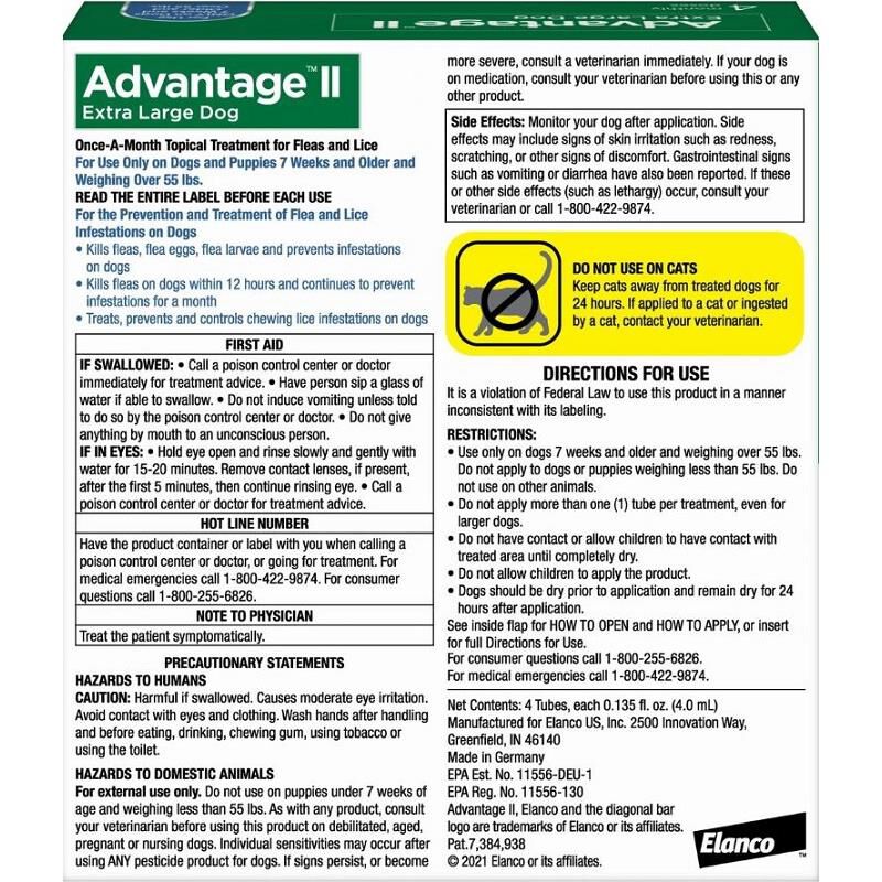 Advantage II Flea Prevention for Extra Large Dogs, 4 monthly treatments