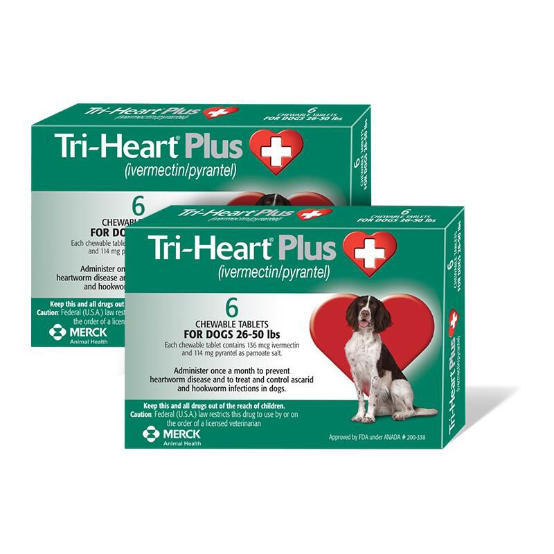 Tri-Heart Plus Chewable Tablets for Dog 26-50 lbs Green, 12 Month Supply