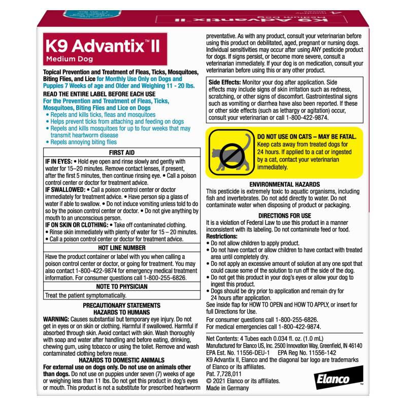 K9 Advantix II 11 - 20 lbs 4 Month Supply Teal