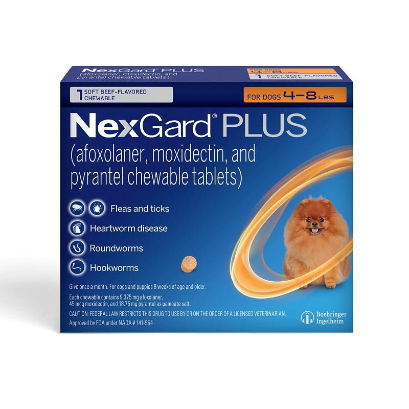 NexGard PLUS Chewables for Dogs 4-8 lbs Orange, 1 Month Supply
