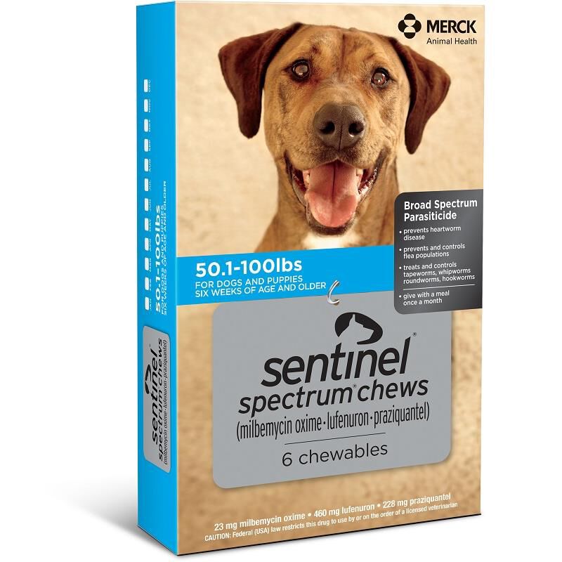 Sentinel Spectrum Chewable Tablets for Dogs 50.1-100 lbs Blue, 6 Month Supply