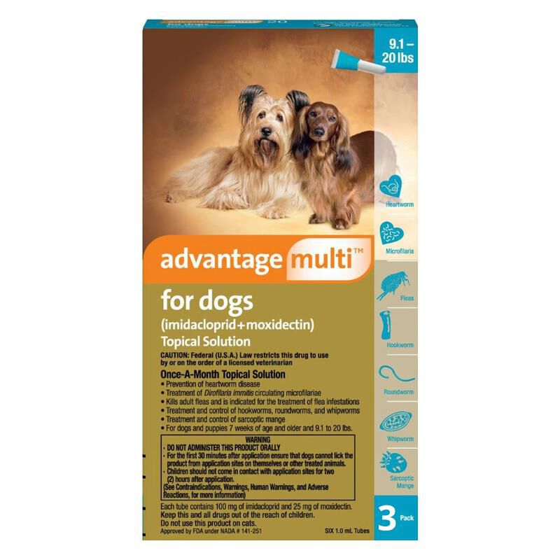 Advantage Multi for Dogs 9.1-20 lbs Teal, 3 Month Supply