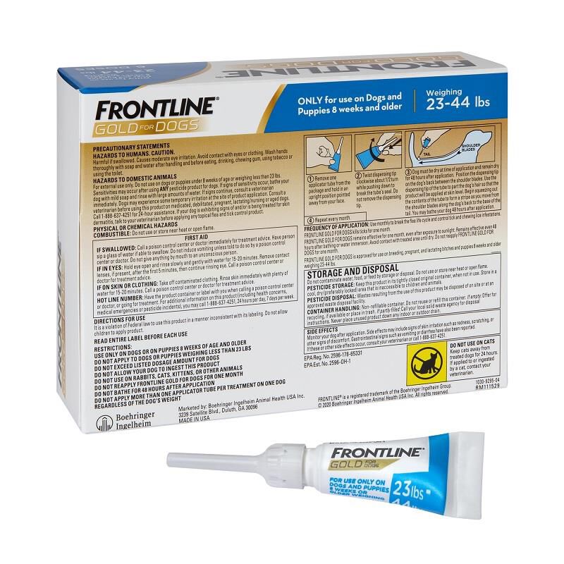 Frontline Gold for Dogs and Puppies 23-44 lbs Blue, 6 Month Supply