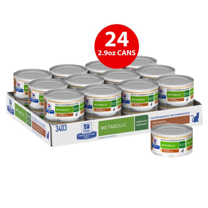 Hill's Prescription Diet Metabolic Weight Management Vegetable & Chicken Stew Wet Cat Food, 24 x 2.9 oz cans
